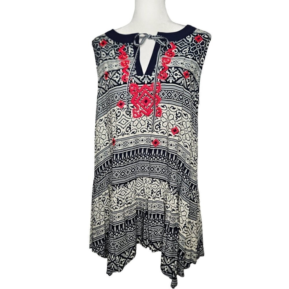 NEW Vanessa Virginia Large Sleeveless Dress or Tunic Red Boho‎ Embroidery